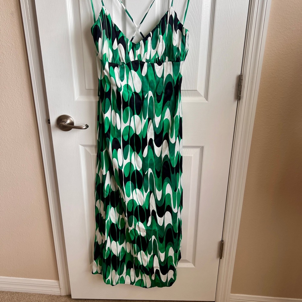 New‎ Zara Abstract Green White Black Dress Cami Strap Crisscross Back Ladies L